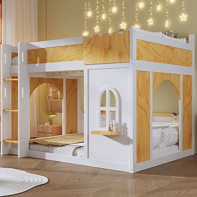 Merax Wooden Bunk Bed with Playhouse & Storage