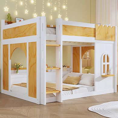 Merax Wooden Bunk Bed with Playhouse & Storage