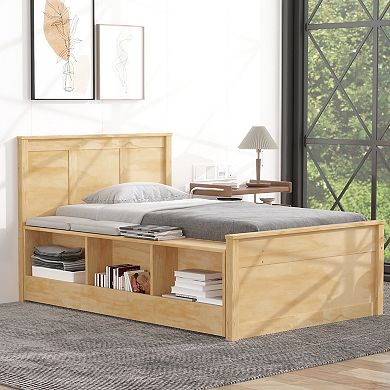 Merax Wooden Platform bed with Pull Out Trundle,Storage Cabinet