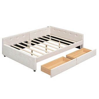 Merax Upholstered Platform Bed with USB and 2 Drawers