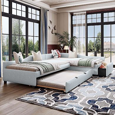 Merax Upholstered Double Twin Size Daybed with Trundle and Drawer