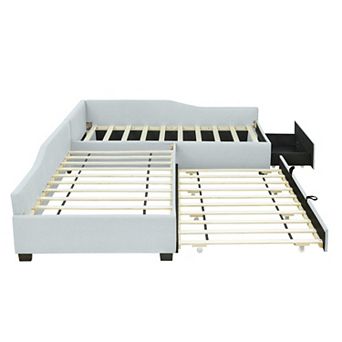 Merax Upholstered Double Twin Size Daybed with Trundle and Drawer