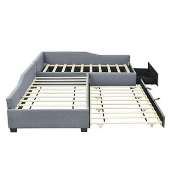 Merax Upholstered Double Twin Size Daybed with Trundle and Drawer