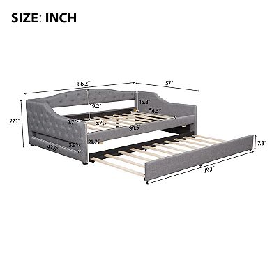 Merax Upholstered Full XL Size Daybed with LED Belt and Trundle