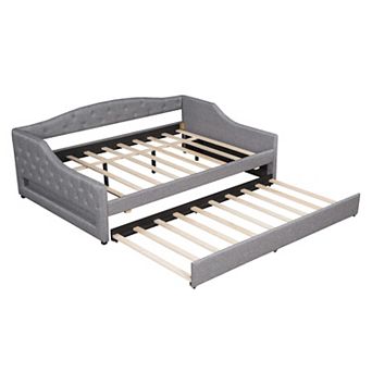 Merax Upholstered Full XL Size Daybed with LED Belt and Trundle