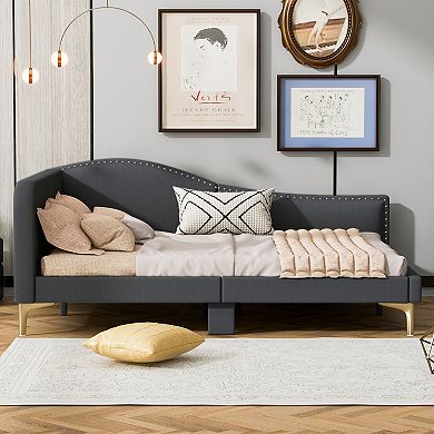 Merax Upholstered Daybed with Headboard and Armrest, Support Legs