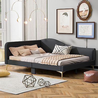 Merax Upholstered Daybed with Headboard and Armrest, Support Legs