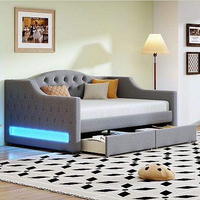 Merax Upholstered Daybed with LED Belt and 2 Drawers