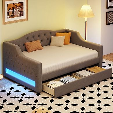 Merax Upholstered Daybed with LED Belt and 2 Drawers