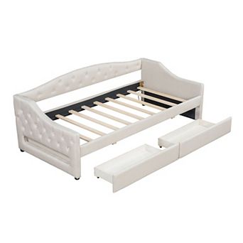 Merax Upholstered Daybed with LED Belt and 2 Drawers