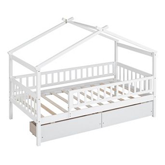 Merax Upholstered Platform Bed with 2 Drawers and 1 Twin XL Trundle
