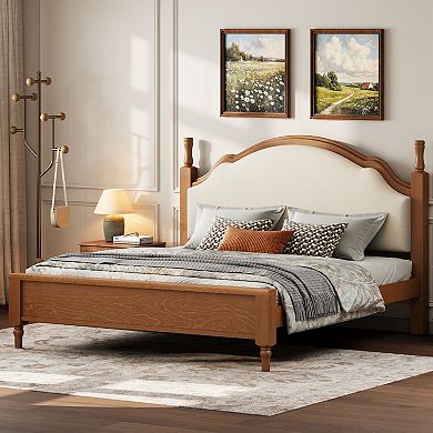 Merax Wood Platform Bed with Upholstered Headboard