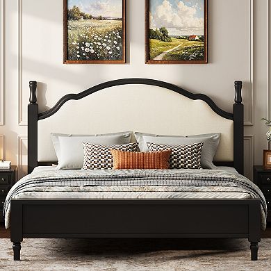Merax Wood Platform Bed with Upholstered Headboard