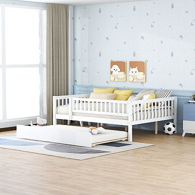 Merax Wood Daybed with Trundle and Fence Guardrails