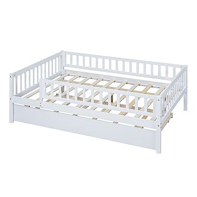 Merax Wood Daybed with Trundle and Fence Guardrails