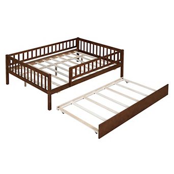Merax Wood Daybed with Trundle and Fence Guardrails