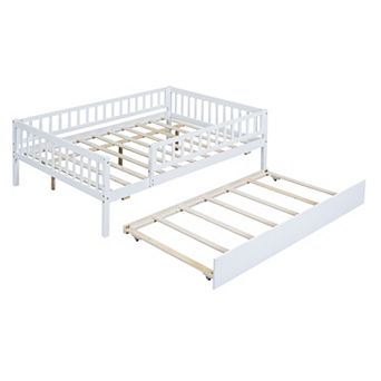 Merax Wood Daybed with Trundle and Fence Guardrails