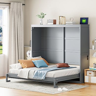Merax Wall Murphy Bed with Cabinet Foldable Space Saving Bed