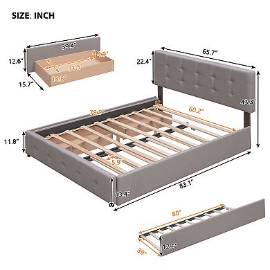Merax Upholstered Platform Bed with 2 Drawers and 1 Twin XL Trundle