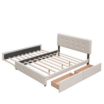 Merax Upholstered Platform Bed with 2 Drawers and 1 Twin XL Trundle