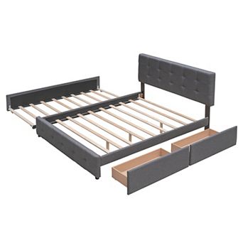 Merax Upholstered Platform Bed with 2 Drawers and 1 Twin XL Trundle