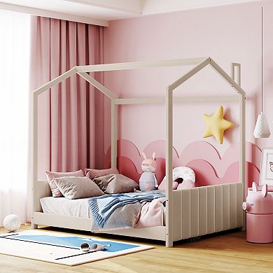 Merax Velvet House Bed Wood Bed