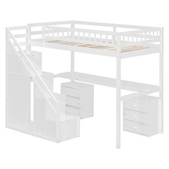 Merax Twin Size Loft Bed with Two Chest of Drawers, Desk and Light Strip