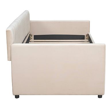 Merax Twin Size Upholstered daybed with Drawers, Wood Slat Support