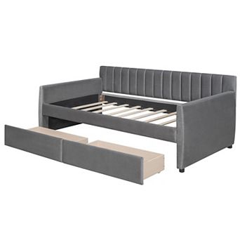 Merax Twin Size Upholstered daybed with Drawers, Wood Slat Support