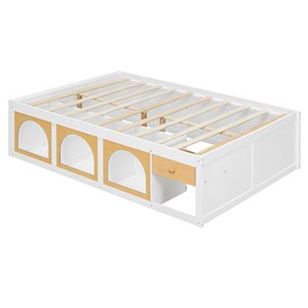 Merax Wooden Platform Bed with Bookshelf, Display Cabinet