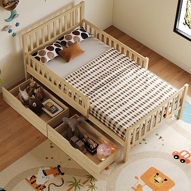 Merax Wood Platform Bed with Guardrails on Both Sides and Two Storage Drawers