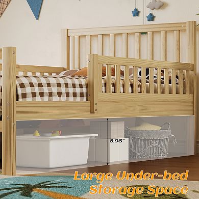 Merax Wood Platform Bed with Guardrails on Both Sides and Two Storage Drawers