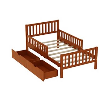 Merax Wood Platform Bed with Guardrails on Both Sides and Two Storage Drawers