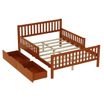 Merax Wood Platform Bed with Guardrails on Both Sides and Two Storage Drawers