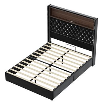 Merax Velvet Tufted Soft Bed Frame with USB Port and Night Light