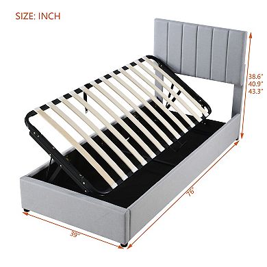 Merax Twin Size Upholstered Platform Bed with a Hydraulic Storage System
