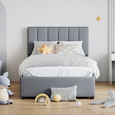 Merax Twin Size Upholstered Platform Bed with a Hydraulic Storage System