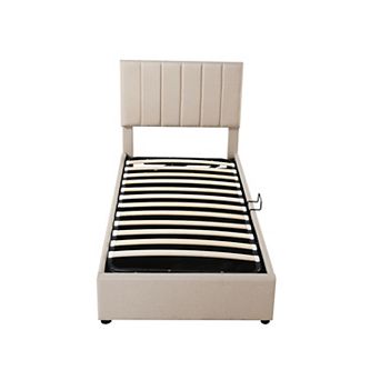 Merax Twin Size Upholstered Platform Bed with a Hydraulic Storage System