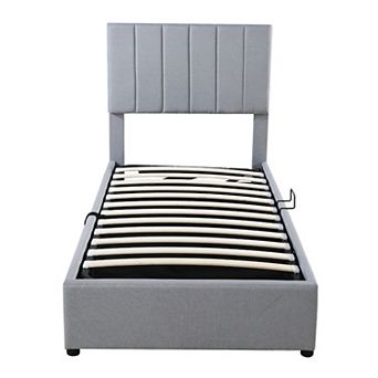 Merax Twin Size Upholstered Platform Bed with a Hydraulic Storage System