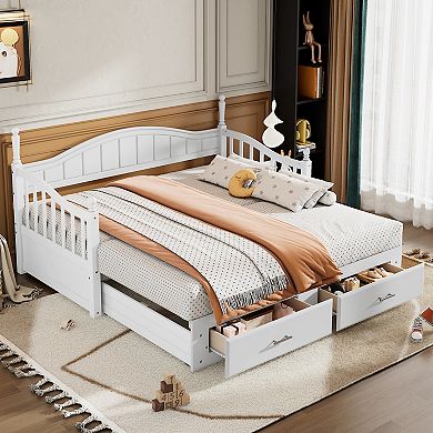 Merax Wooden Twin Size Daybed with Trundle Extendable Daybed with Two Storage Drawers