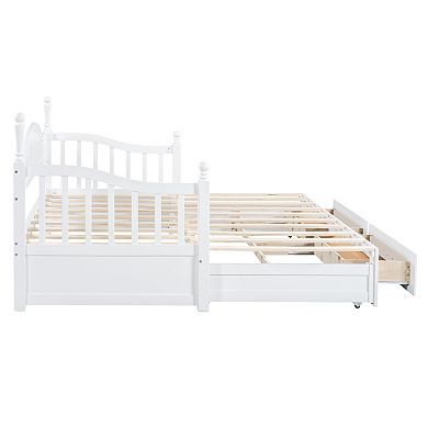 Merax Wooden Twin Size Daybed with Trundle Extendable Daybed with Two Storage Drawers