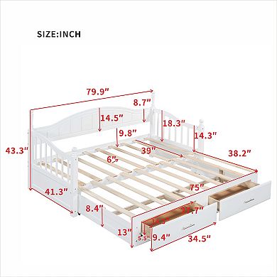 Merax Wooden Twin Size Daybed with Trundle Extendable Daybed with Two Storage Drawers