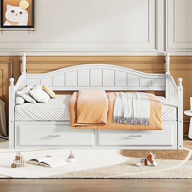 Merax Wooden Twin Size Daybed with Trundle Extendable Daybed with Two Storage Drawers