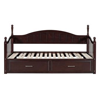 Merax Wooden Twin Size Daybed with Trundle Extendable Daybed with Two Storage Drawers