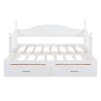 Merax Wooden Twin Size Daybed with Trundle Extendable Daybed with Two Storage Drawers