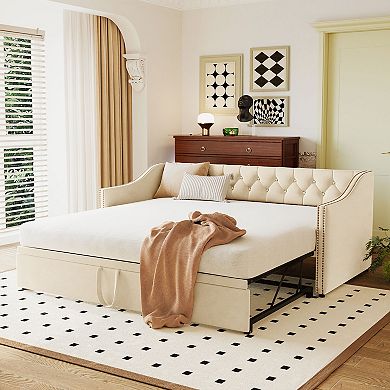 Merax Twin Size Upholstered daybed with Pop Up Trundle