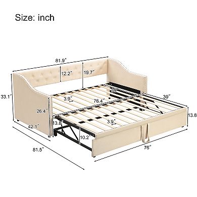 Merax Twin Size Upholstered daybed with Pop Up Trundle