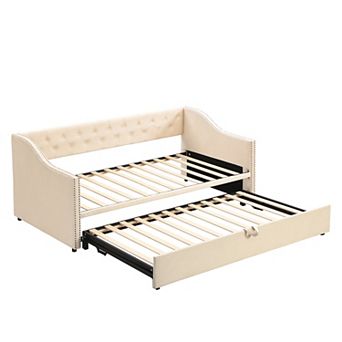 Merax Twin Size Upholstered daybed with Pop Up Trundle