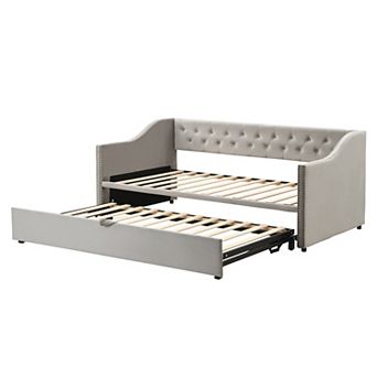 Merax Twin Size Upholstered daybed with Pop Up Trundle