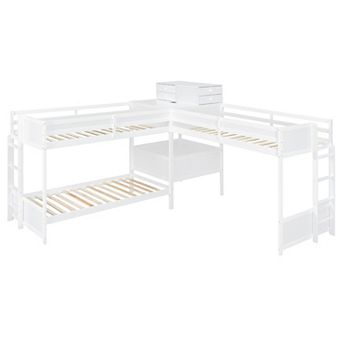 Merax Twin size L-Shaped Bunk Bed with Built-in Desk, 4 Drawers and USB Ports